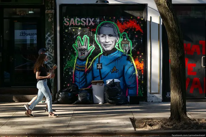 A photo of street art depicting Dr. Anthony Fauci as Spock